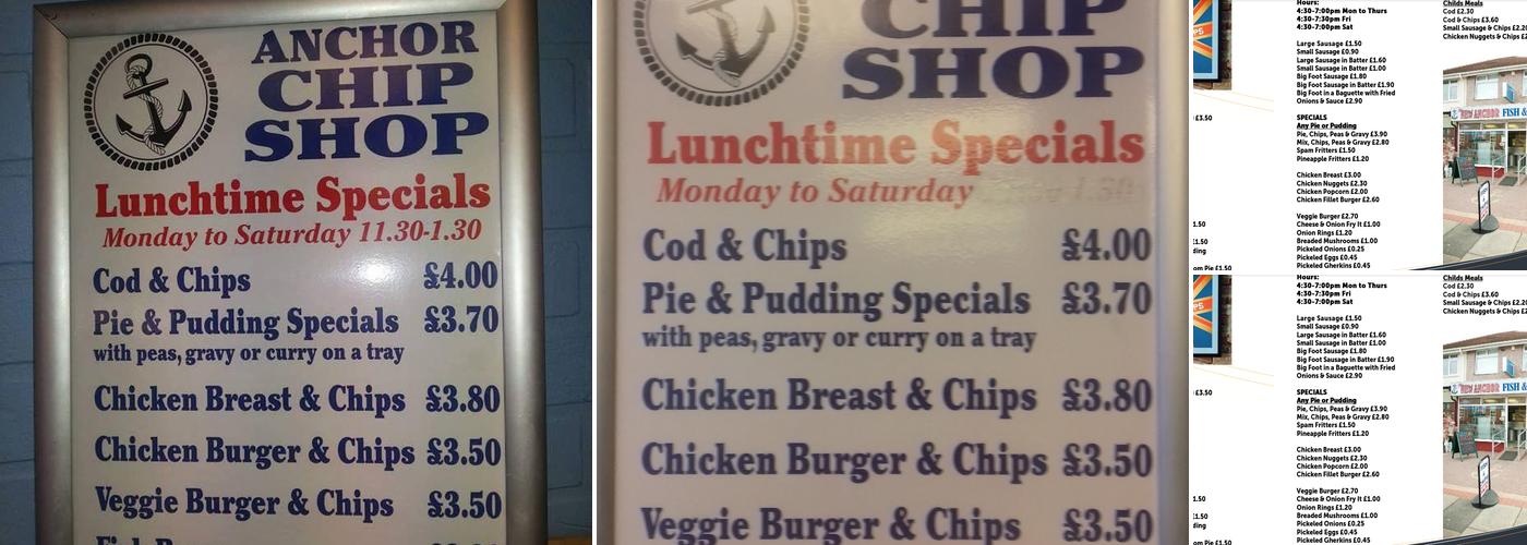New Anchor Fish & Chip Shop Menu