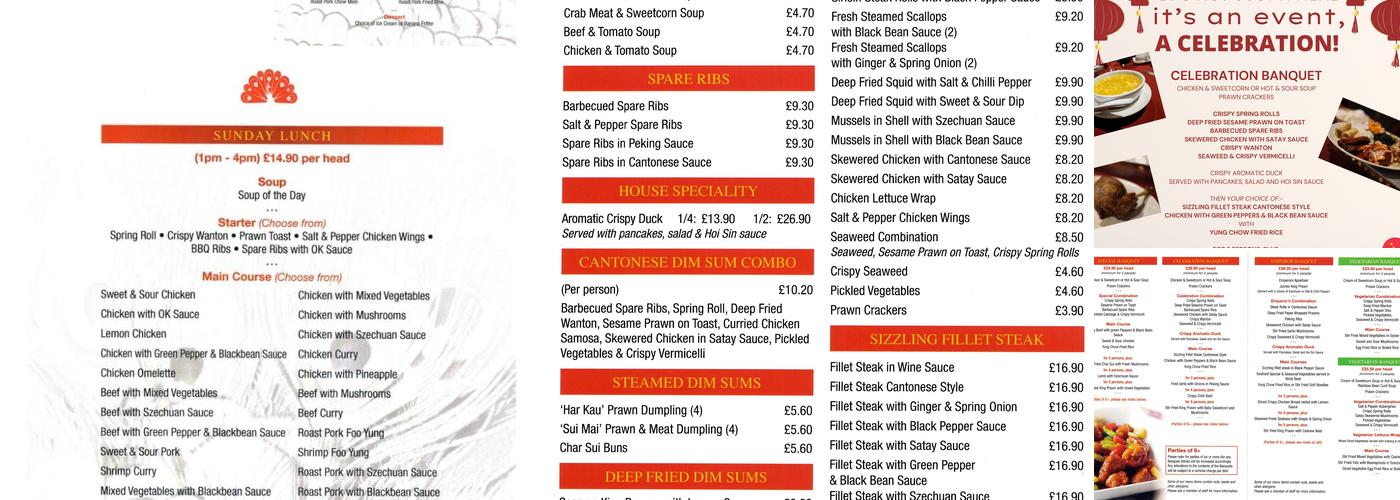 Peacock Inn Chinese Restaurant Menu