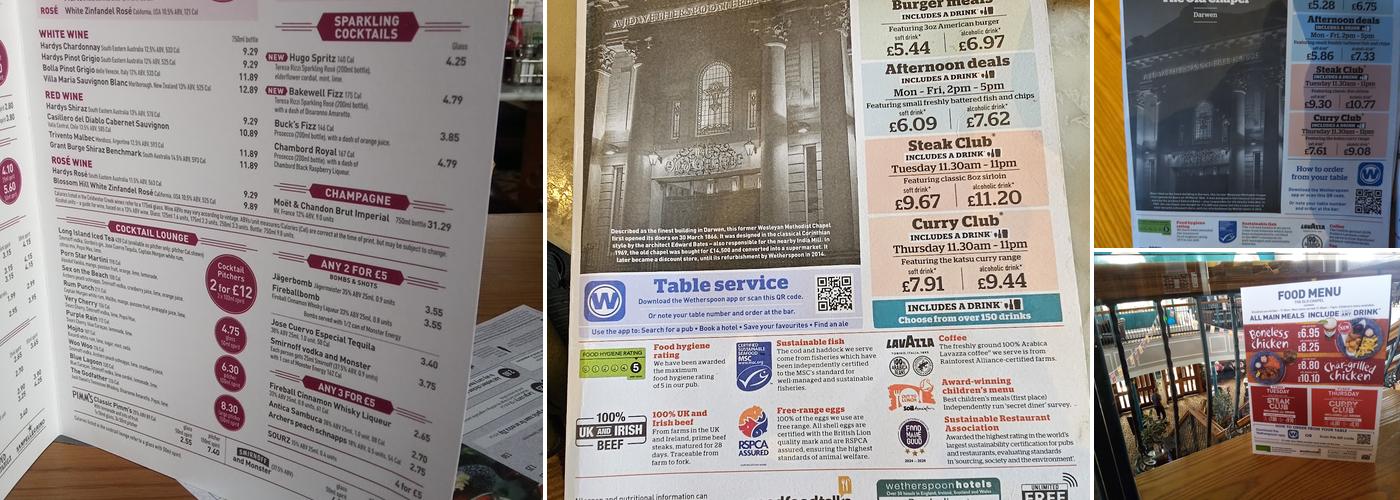 The Old Chapel - JD Wetherspoon Menu