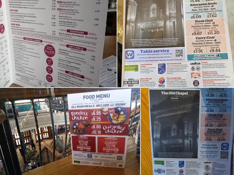 The Old Chapel - JD Wetherspoon Menu