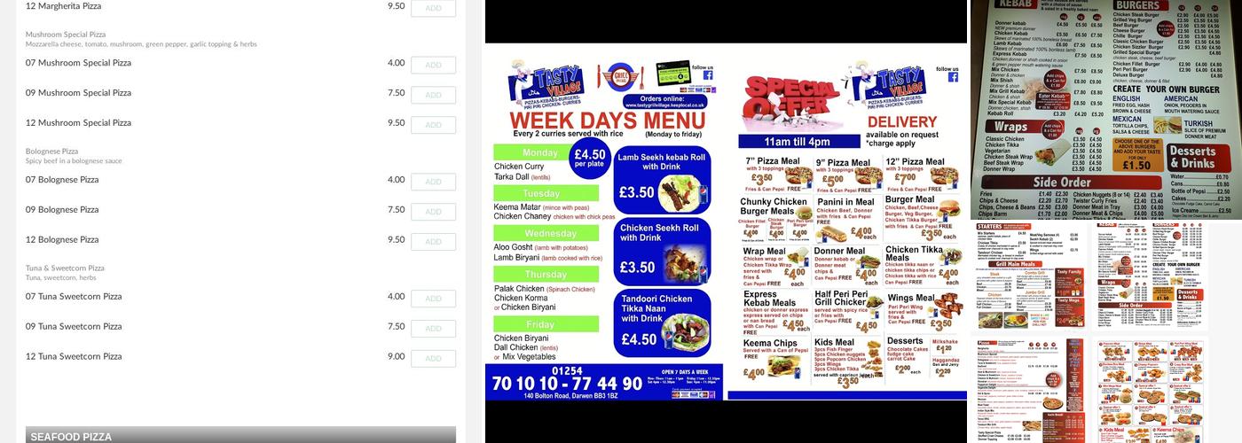 Tasty Village Darwen Menu