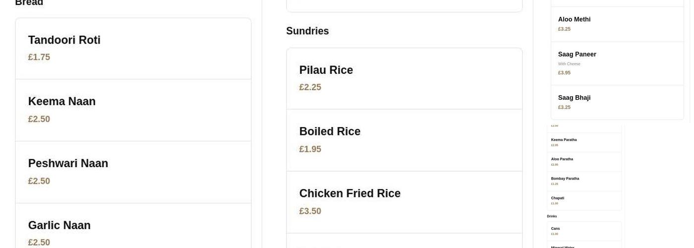 Sukhi's Indian Takeaway - Darwen Menu