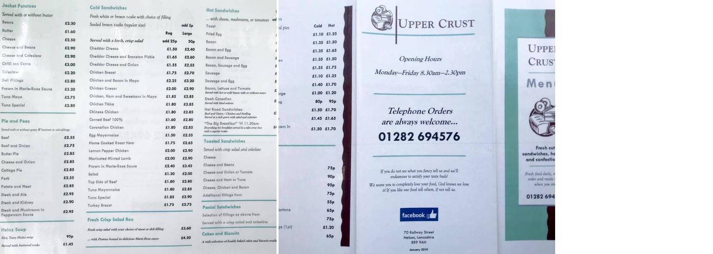 Upper Crust Menu