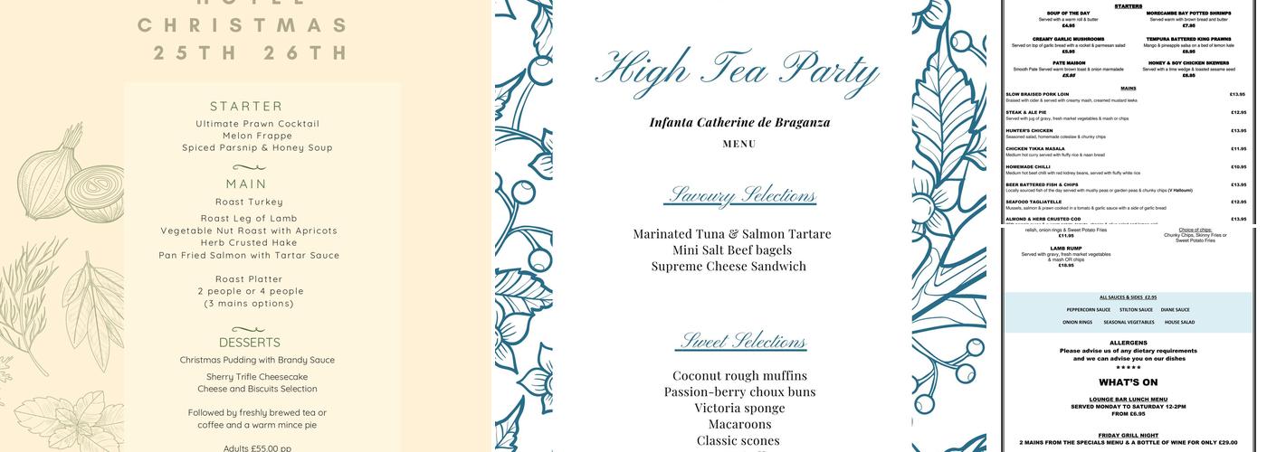 Clarendon Hotel Menu