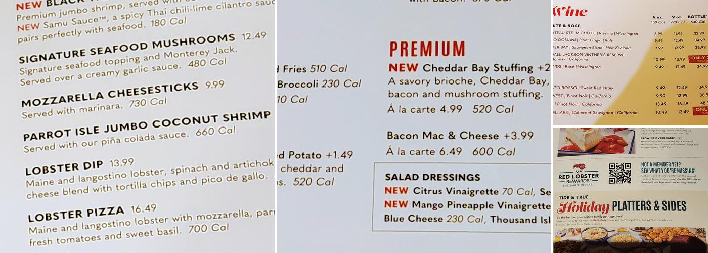 Red Lobster Menu