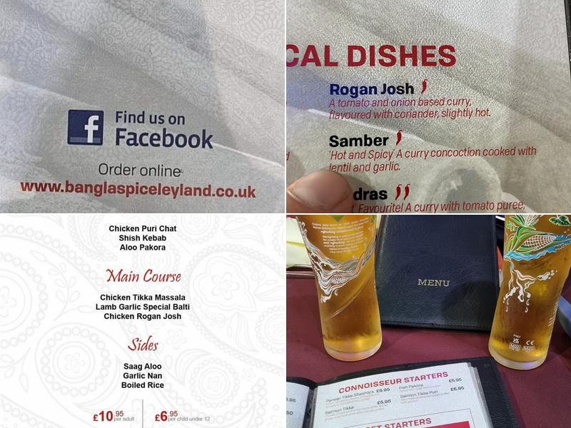 Bangla Spice Brasserie Menu