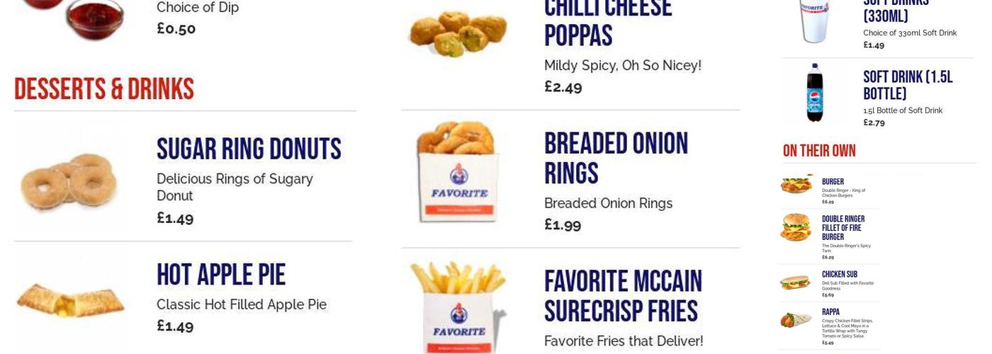 Favorite Chicken & Ribs Sheerness Menu