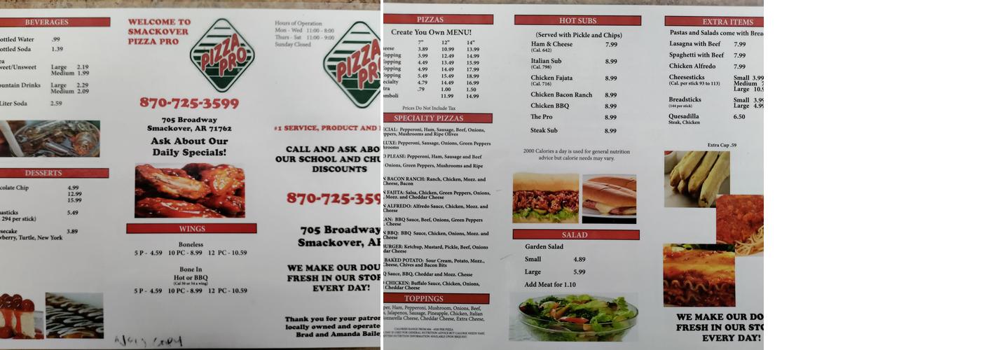Pizza Pro Menu