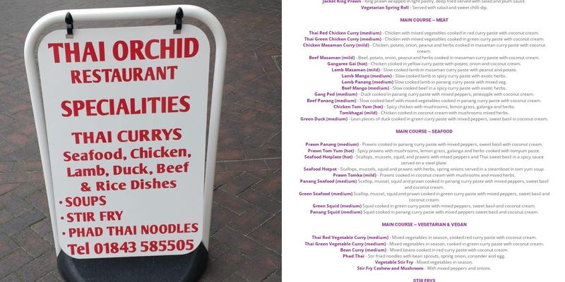 Thai Orchid Menu