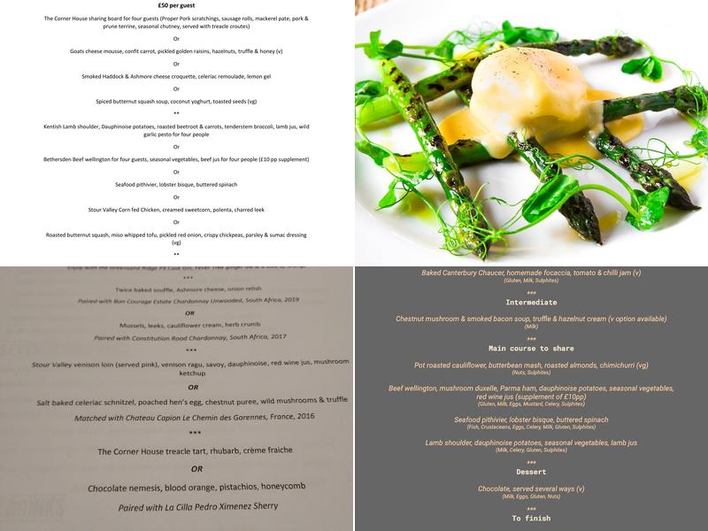 The Corner House Restaurant Menu