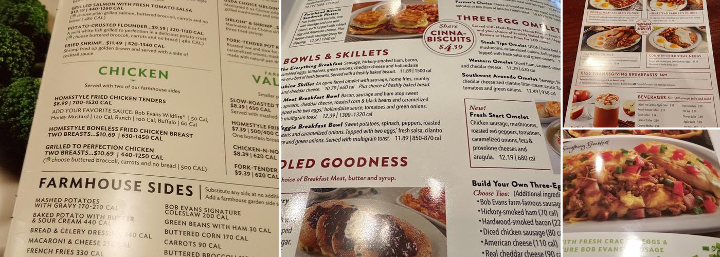 Bob Evans Menu