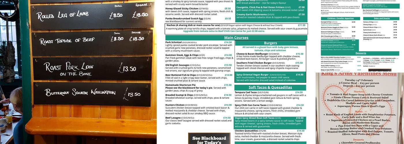 The Kings Arms Menu