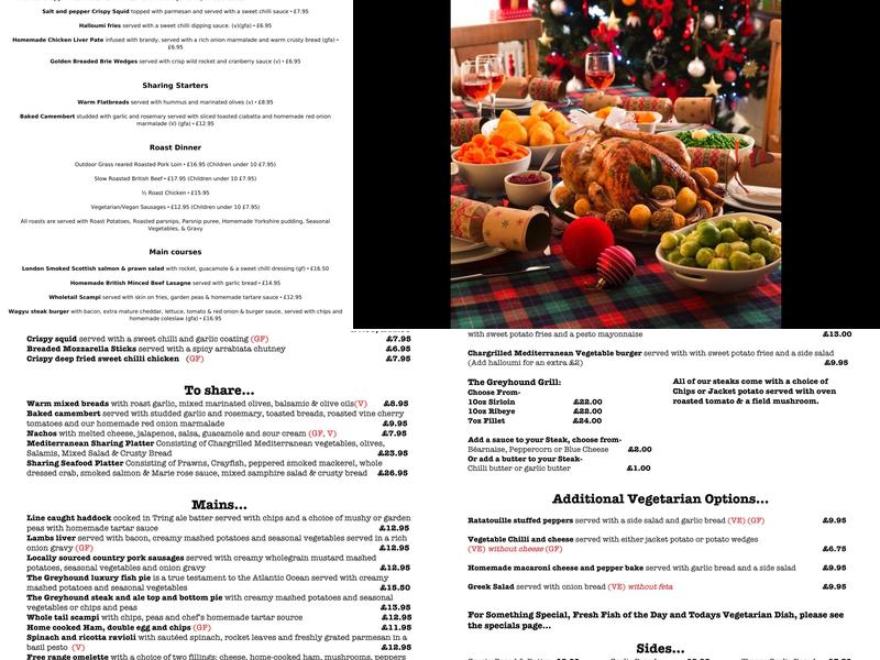 The Greyhound Inn Menu