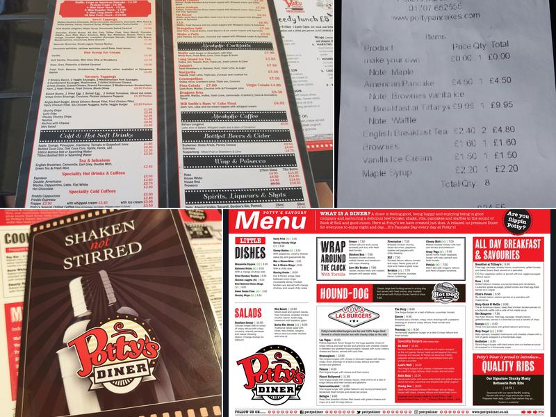 Pottys Diner & Pottys Shisha Garden Menu