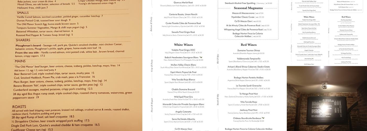 The Old Manor Menu