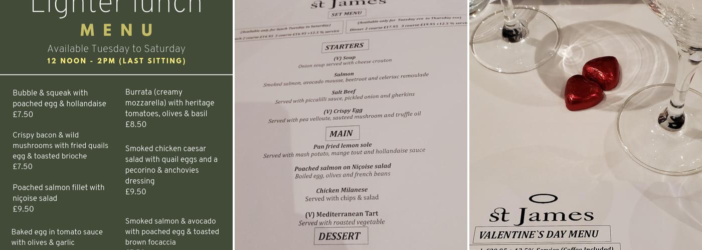 St James Restaurant Menu