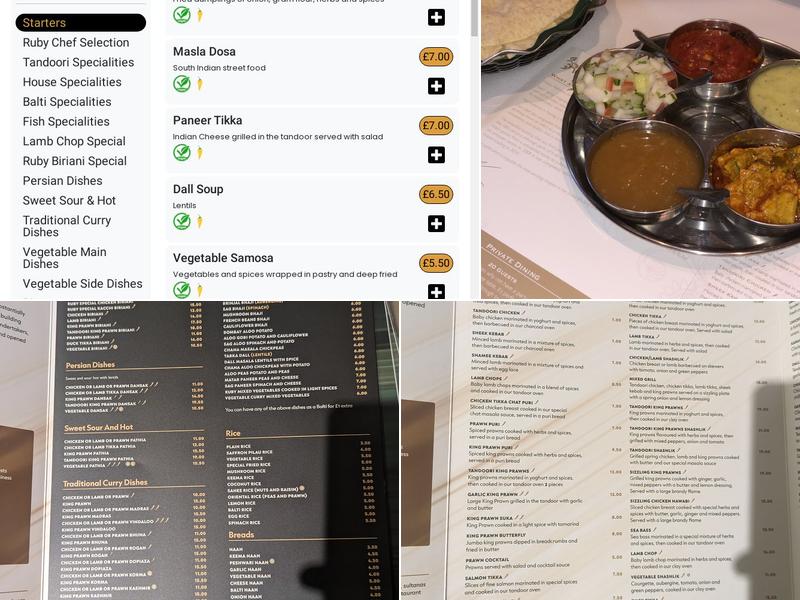 Ruby Indian Restaurant Menu