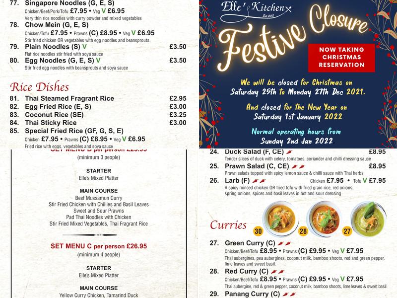 Elle's Kitchen in Hertford Menu