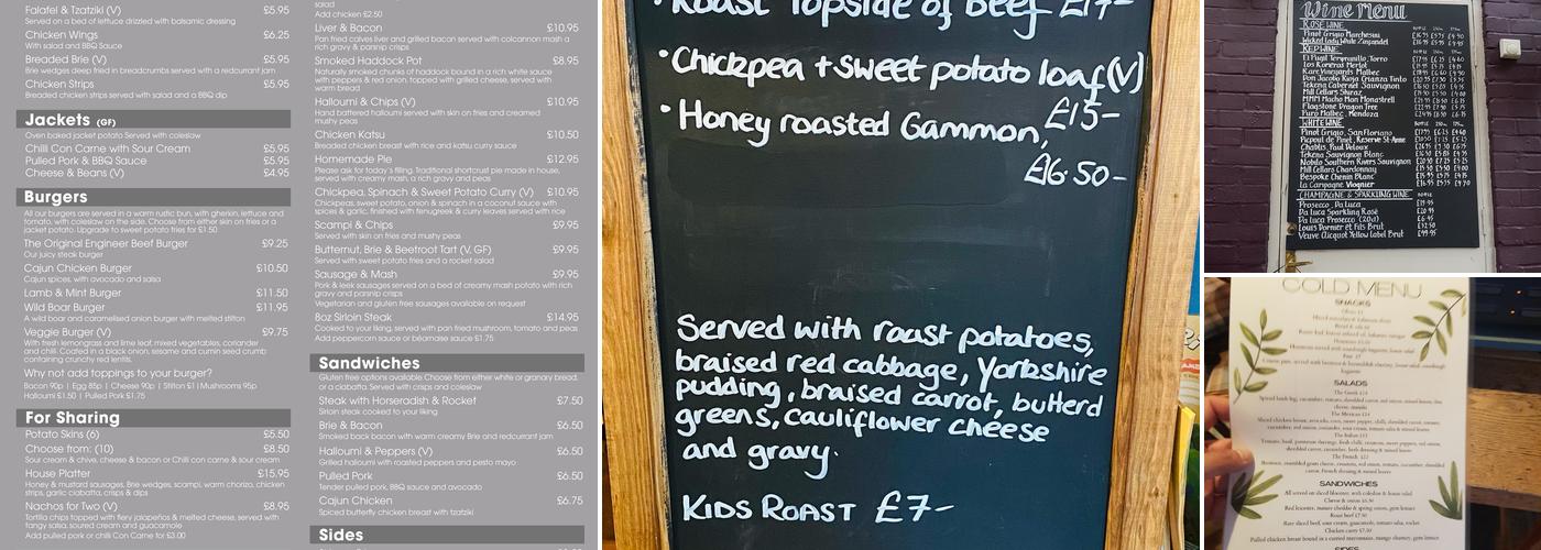 The Engineer Pub and Restaurant Menu