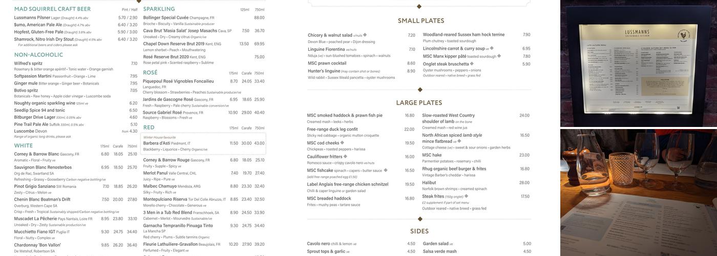 Lussmanns Sustainable Kitchen & Garden Menu