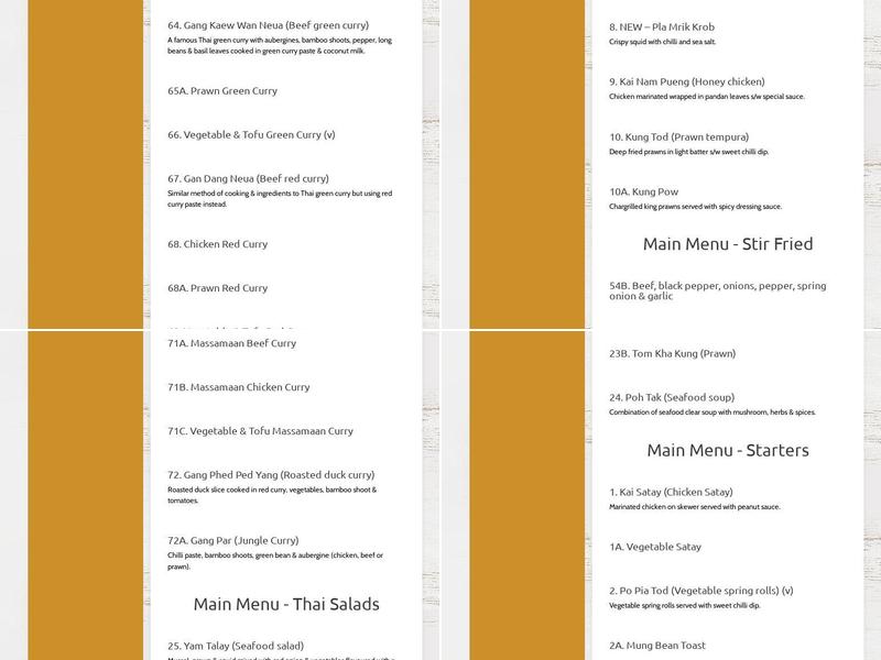 Sukawatee Malaysia & Thai Restaurant Menu