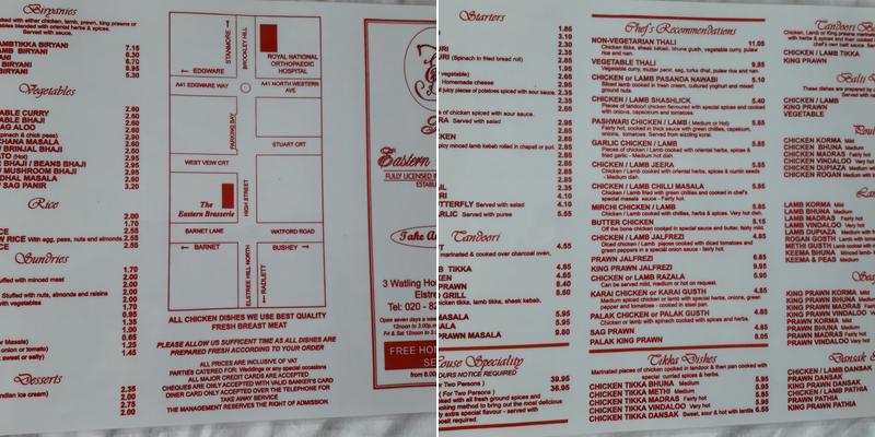 The Eastern Brasserie Ltd Menu