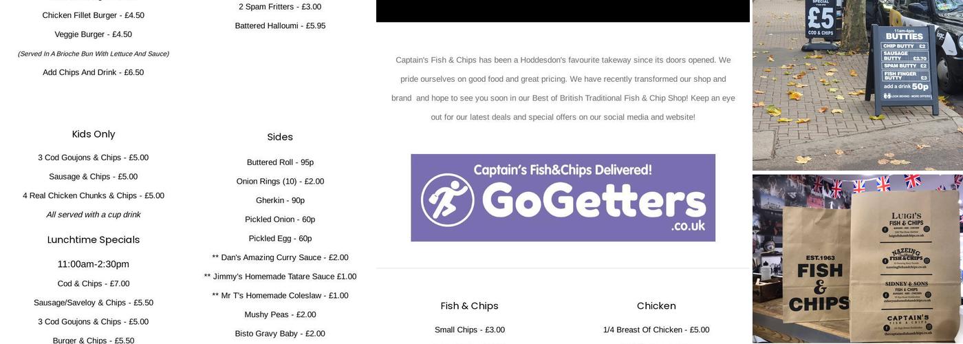 The Captains Fish & Chips Hoddesdon Menu