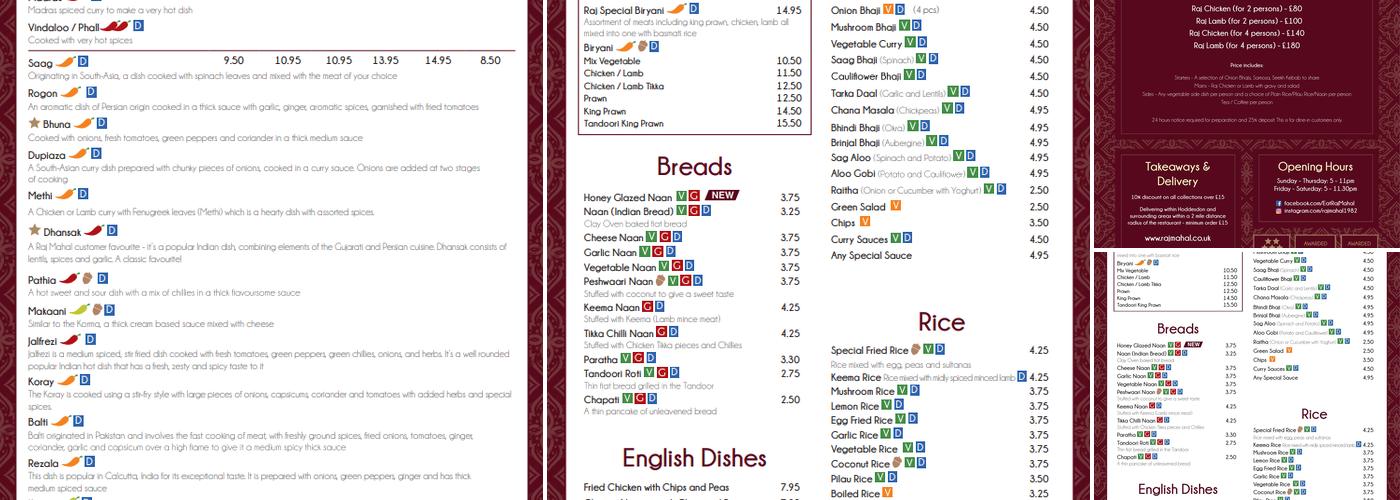 Raj Mahal Menu