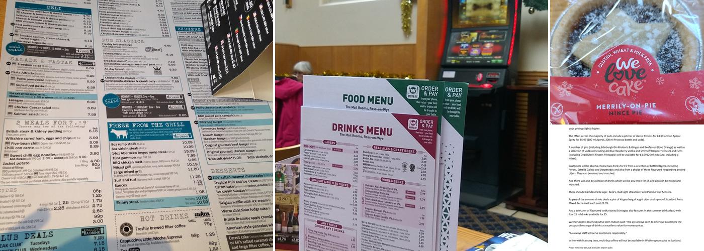 The Mail Rooms - JD Wetherspoon Menu