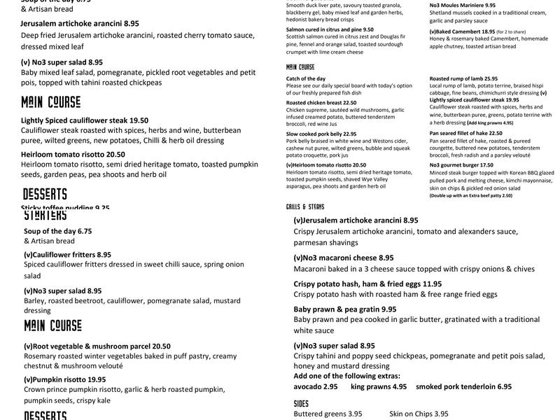 No3 Restaurant Menu