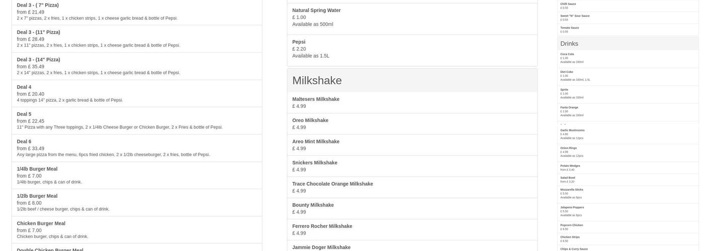 Pan Pizza & Grill Menu