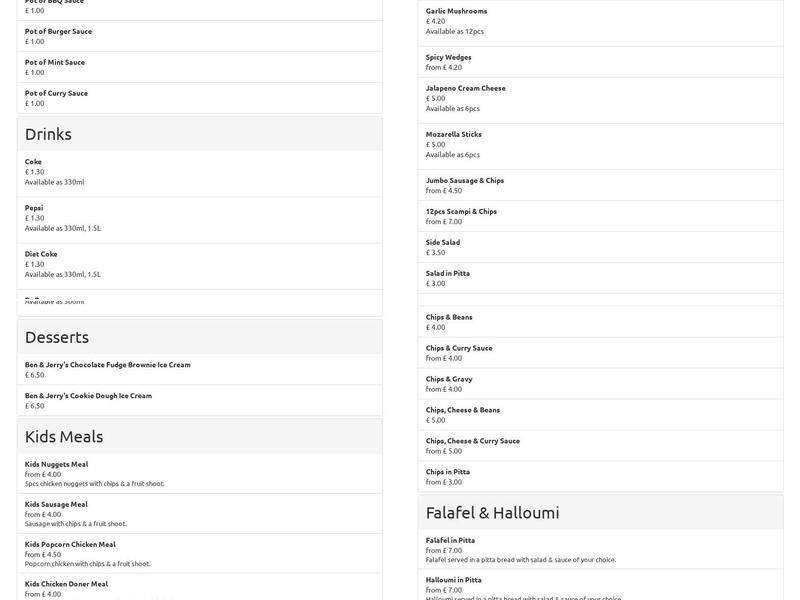 The Best Kebab & Pizza Menu
