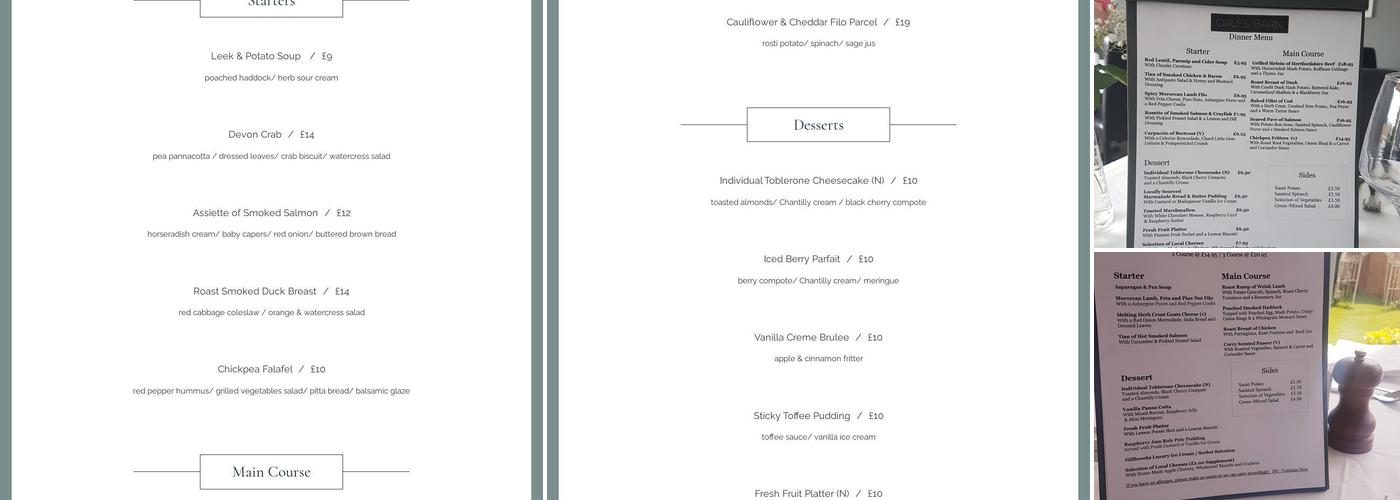 Orles Barn Hotel Menu