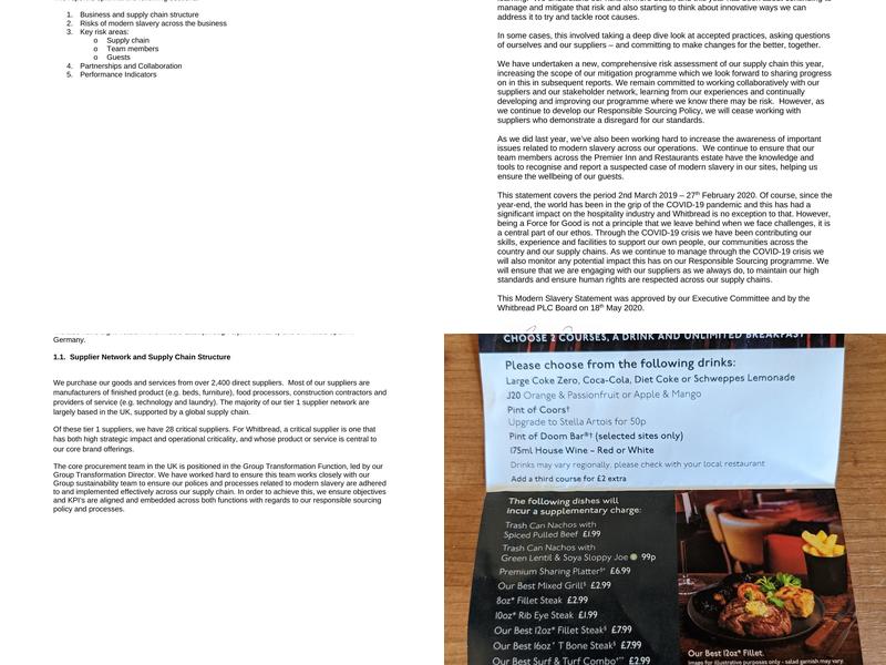 Premier Inn Ross-On-Wye hotel Menu