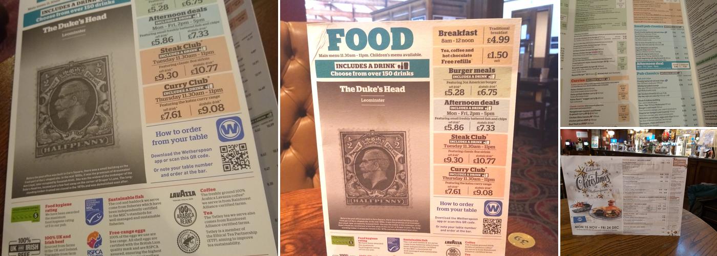 The Dukes Head - JD Wetherspoon Menu
