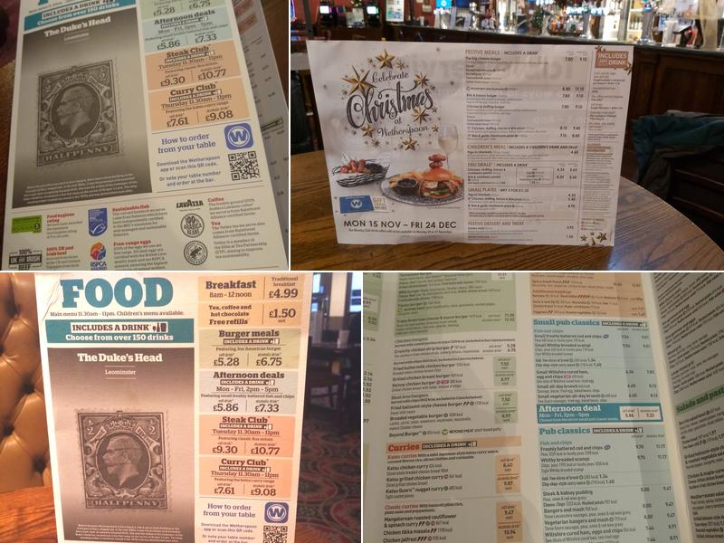 The Dukes Head - JD Wetherspoon Menu