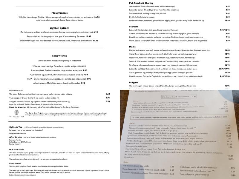 The Fish Inn, Ringwood Menu