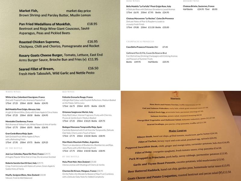 East End Arms Menu