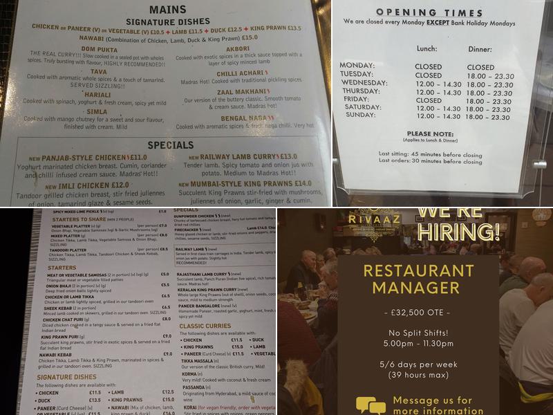 Rivaaz Lymington Menu