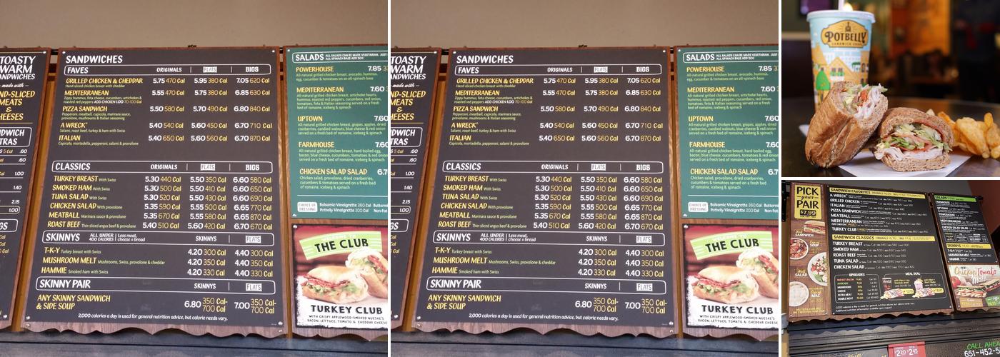 Potbelly Sandwich shop in Eagan Menu
