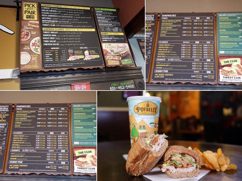 Potbelly Sandwich shop in Eagan Menu