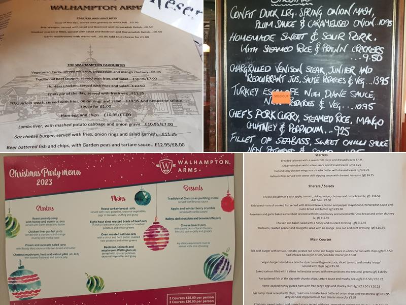Walhampton Arms Menu
