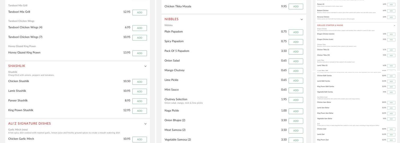 New Standard Tandoori Menu