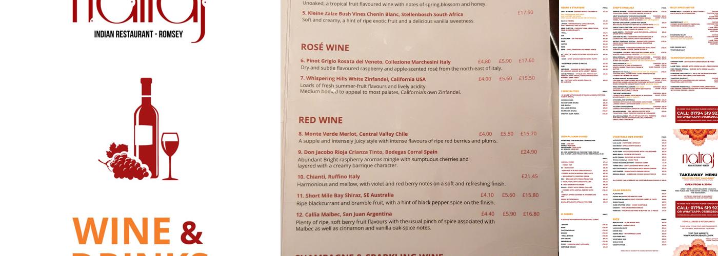 Natraj Romsey Menu