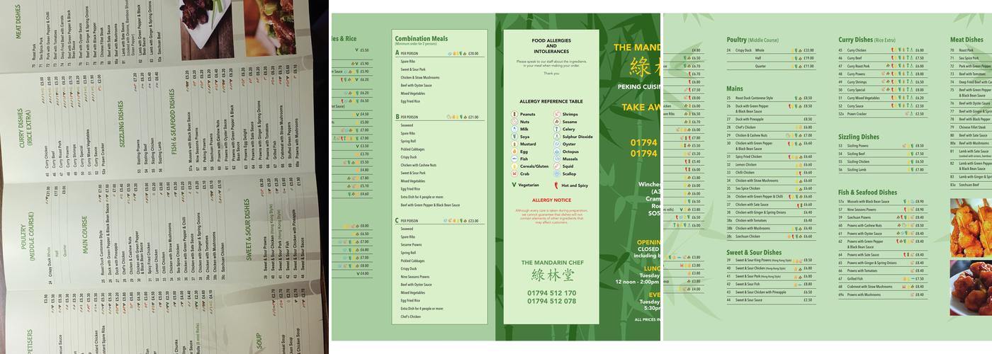 The Mandarin Chef Menu