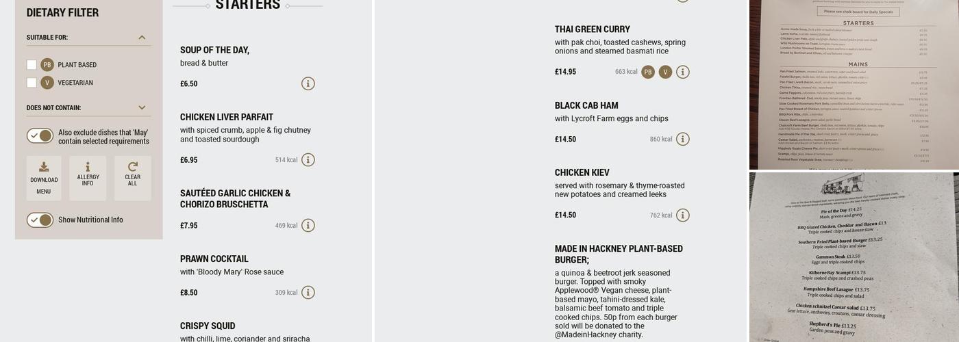 The Bear & Ragged Staff, Romsey Menu