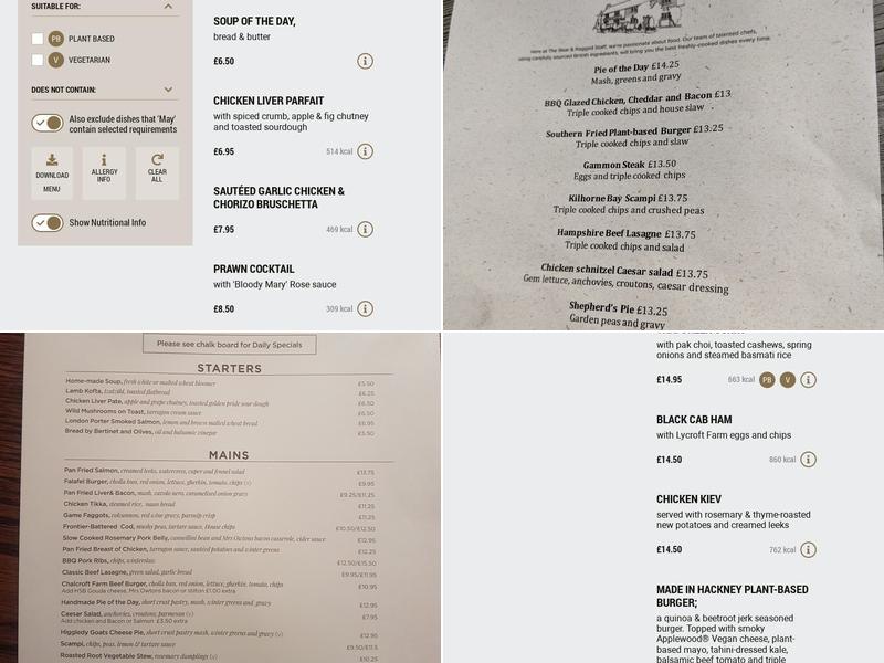 The Bear & Ragged Staff, Romsey Menu