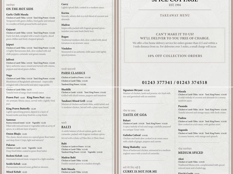 Spice Cottage Menu