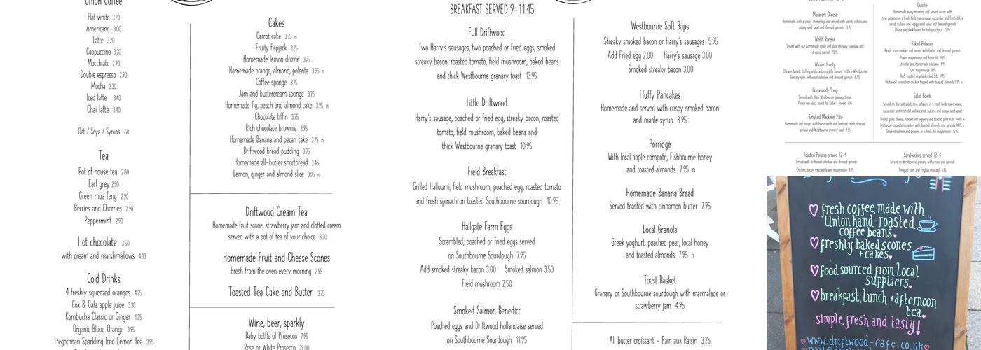Driftwood Cafe Menu