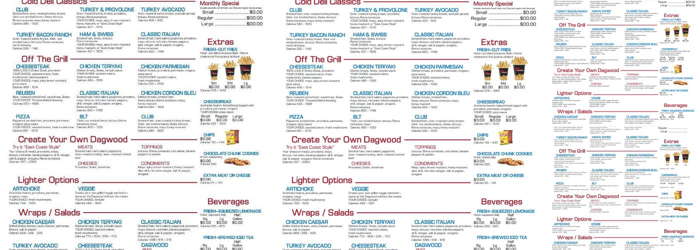 Penn Station East Coast Subs Menu